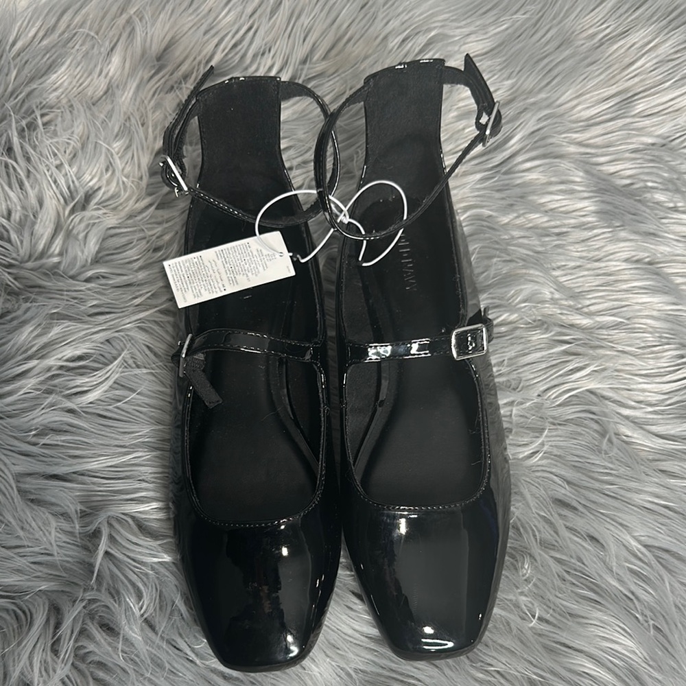 Double-Strap Faux Leather Mary Jane Flats